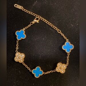 Gold and Blue Clover Bracelet